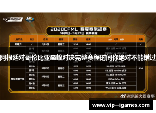 阿根廷对哥伦比亚巅峰对决完整赛程时间你绝对不能错过